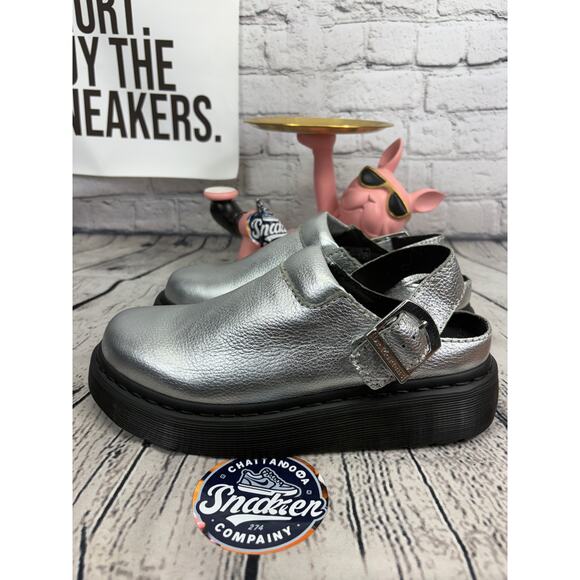 Dr Martens Laketen Platform Sandals Womens 9 Sliver Black Clog Mules Slides NEW - Picture 2 of 8